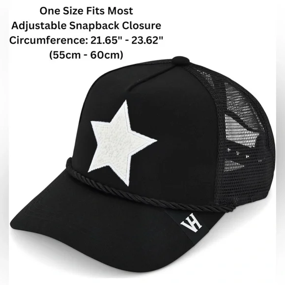Vintage Havana Black Trucker Hat with White Star Vintage Havana Black Trucker Hat for Women – Black & White  main image 3